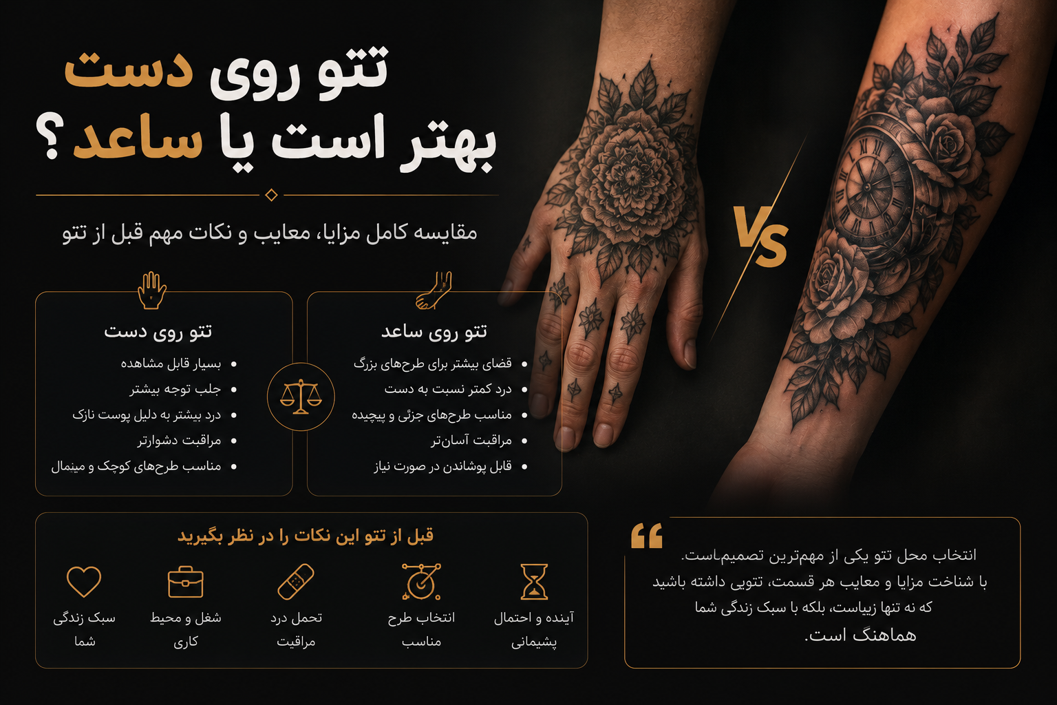تتو روی دست بهتر است یا ساعد؟ راهنمای کامل انتخاب بهترین محل برای تتو